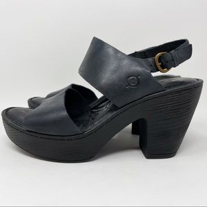Born Leather Platform Ankle Strap Chunky Sandals Heels Sz 8 F01503 Wedge Chunky